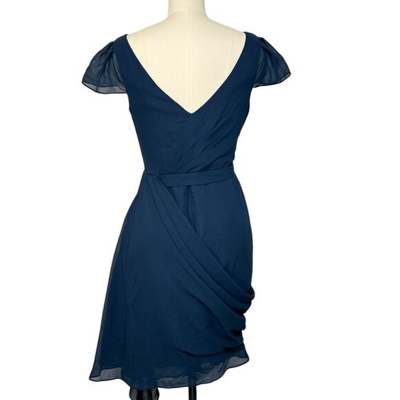 JJ’s House Navy Blue Chiffon Draped Cap Sleeve Mini Dress | 8 - Picture 3 of 9